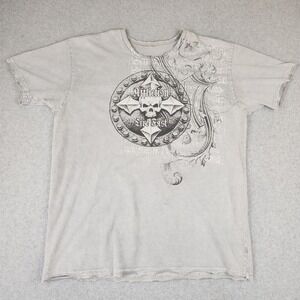 Affliction T Shirt Mens 3XL Grey Live Fast Skull Viking Graphic Distressed MMA